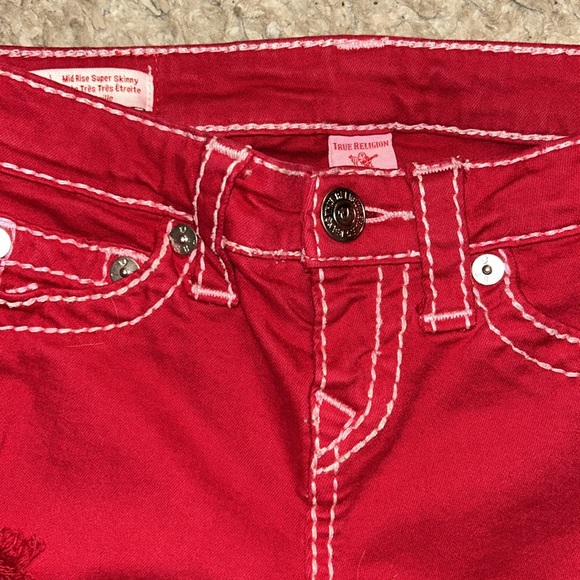 True Religion HALLE MID RISE SUPER SKINNY JEAN in RED LENOX AVE WASH - Picture 6 of 10